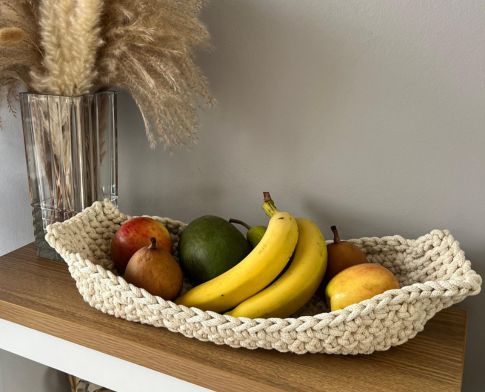 corbeille, au crochet, en fil de macramé, made in France, fait main, artisanat