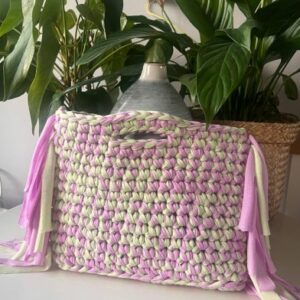 pochette au crochet avec franges faite main artisanat français fil recyclé